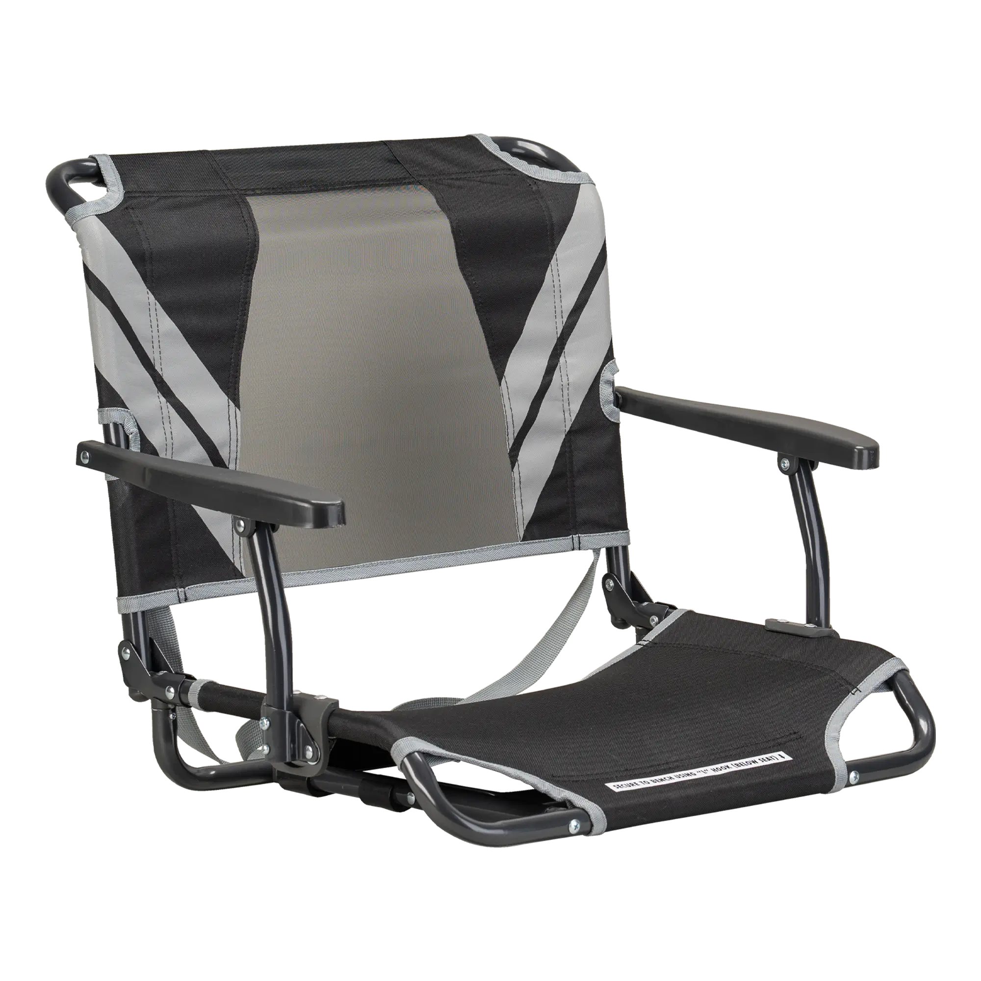 Ultra-Lightweight Big Comfort Stadium Chair with Armrests - Choice 465 - Bleacher-Friendly Stadium Chair with Back Support - Black/Gray