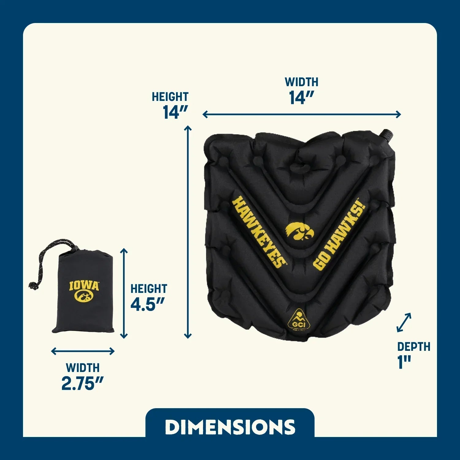 Secure-Hook College V Seat Inflatable Stadium Cushion - Iowa Hawkeyes - Choice 157 - Bleacher-Friendly Stadium Chair with Back Support Detail