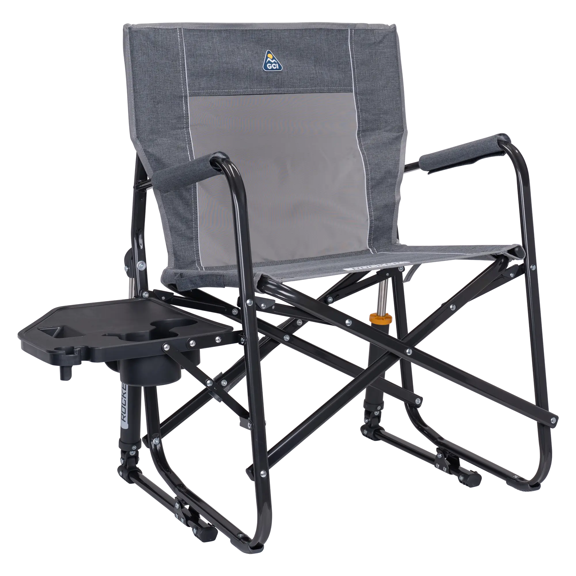 Heavy-Duty Freestyle Freestyle Rocker with Side Table - Choice 853 - Patented Spring-Action Rocking Chair for Camping - Heathered Pewter