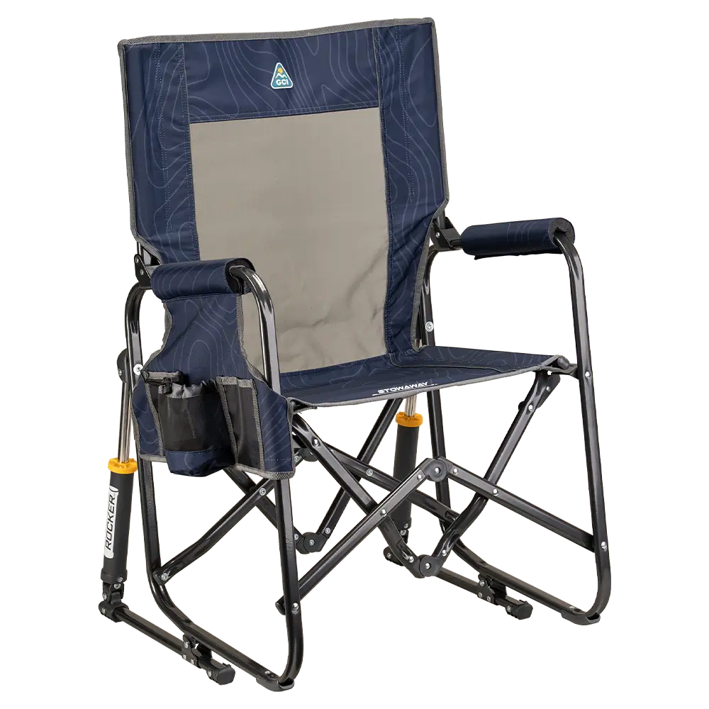 Premium All-Weather Stowaway Rocker - Choice 794 - Freestyle Rocker Portable Outdoor Folding Chair - Navy Topo