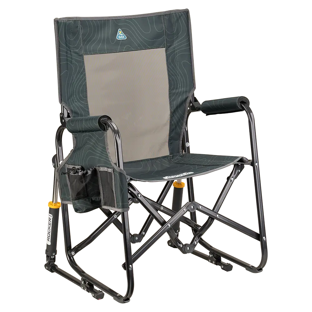 Premium All-Weather Stowaway Rocker - Choice 794 - Freestyle Rocker Portable Outdoor Folding Chair - Hunter Topo
