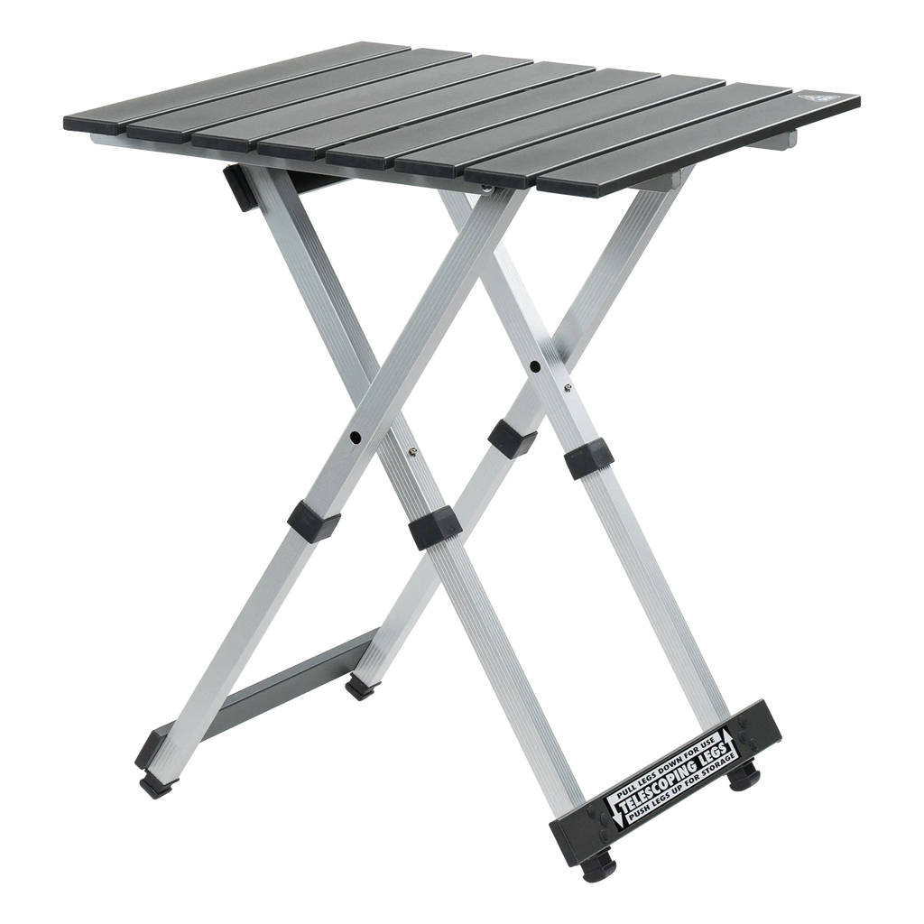Slim-Fold Compact Camp Table 20 - Choice 513 - Slim-Fold Outdoor Cook Station with Storage Shelves - Black Chrome
