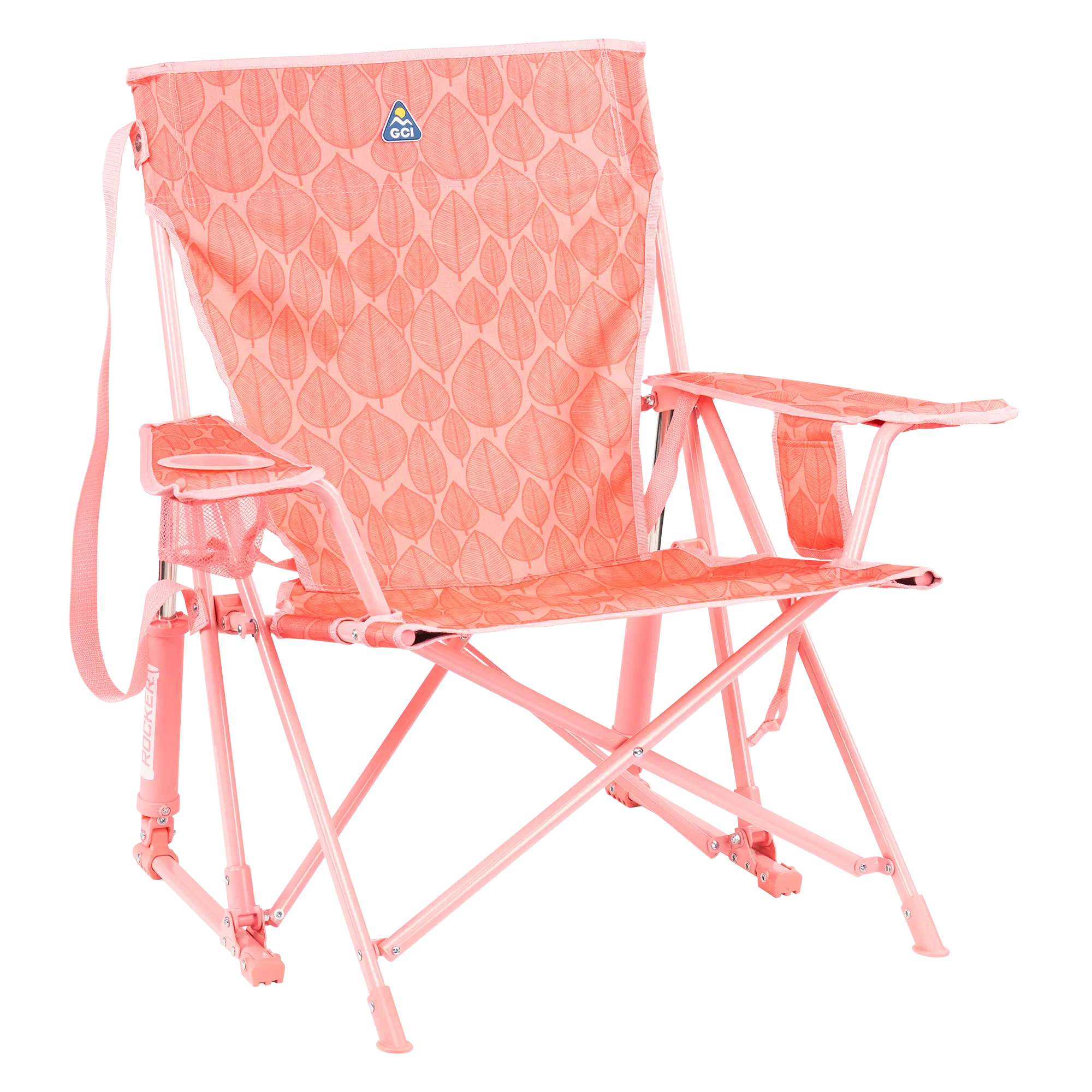 Smooth Motion Kickback Rocker - Choice 345 - Freestyle Rocker Portable Outdoor Folding Chair - Soft Pink Leaf