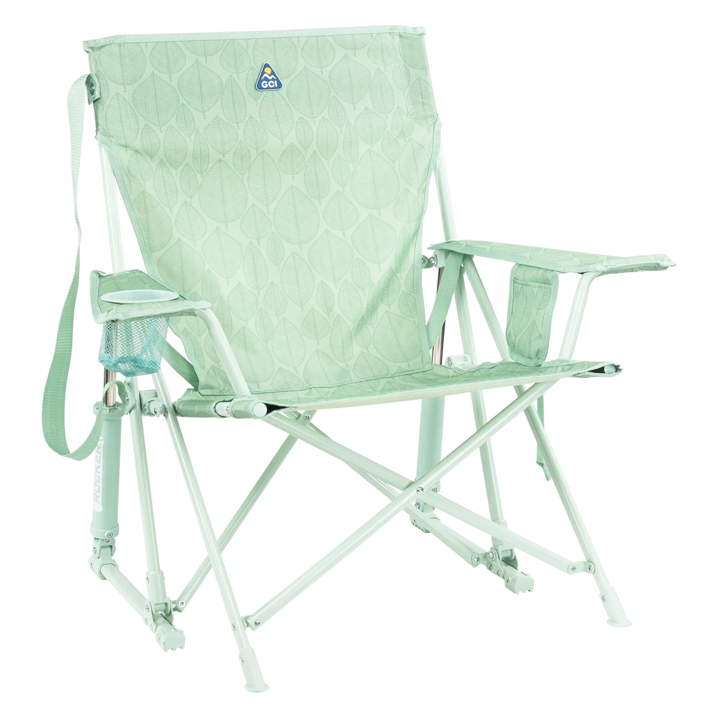 Smooth Motion Kickback Rocker - Choice 345 - Freestyle Rocker Portable Outdoor Folding Chair - Pastel Green Leaf