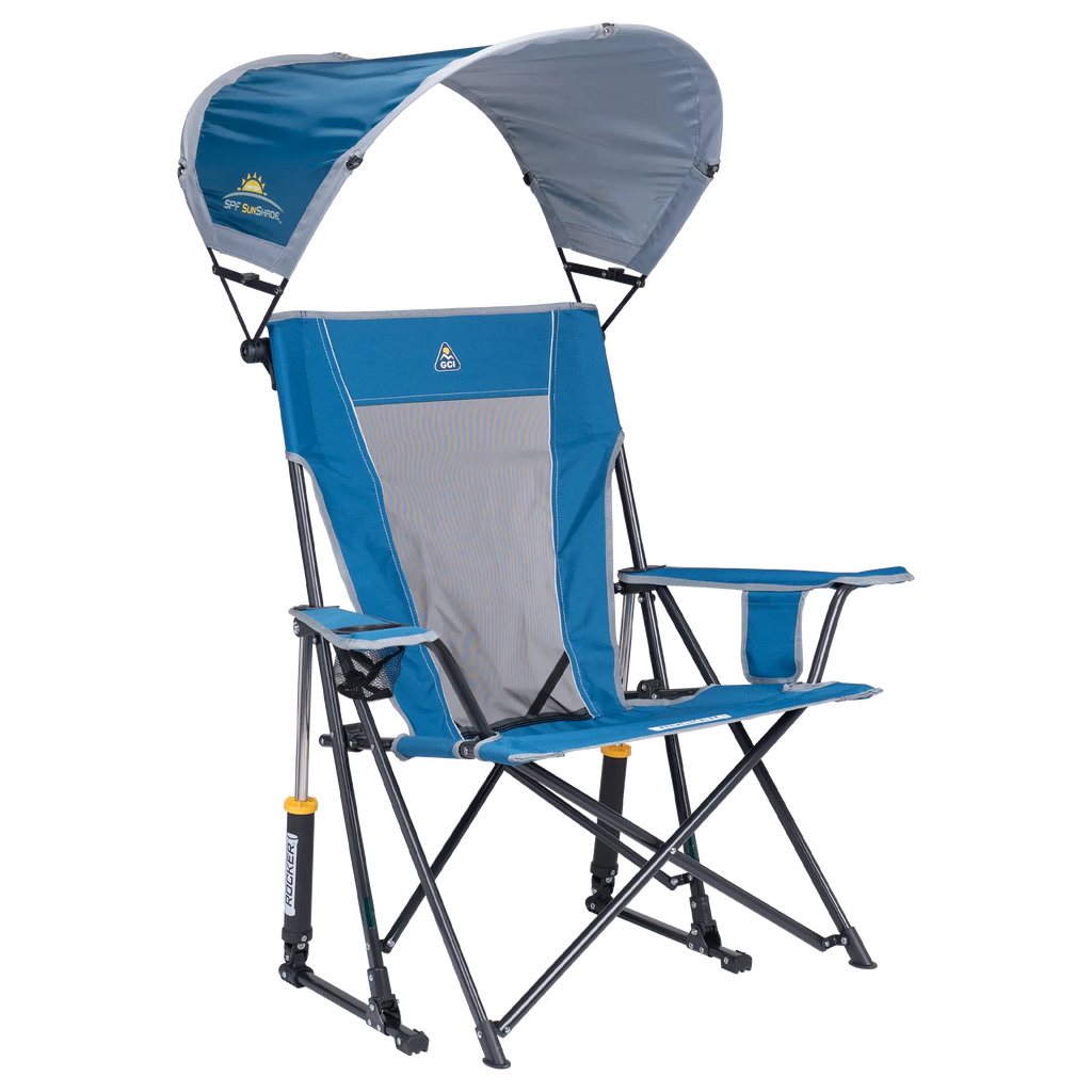 Smooth Motion SunShade Rocker - Choice 550 - Freestyle Rocker Portable Outdoor Folding Chair - Neptune Blue