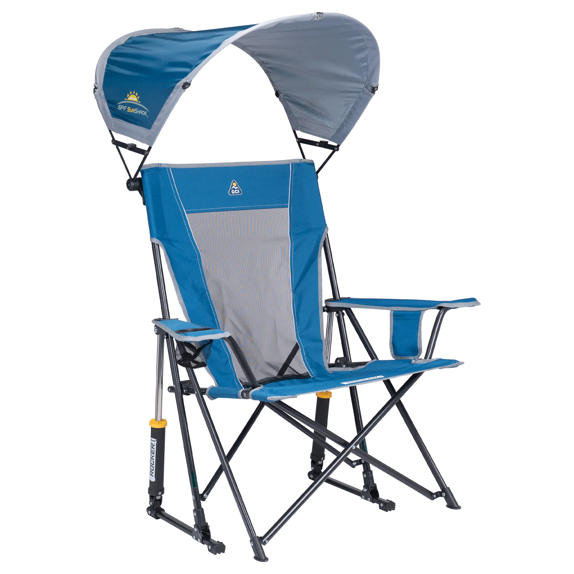 Smooth Motion SunShade Rocker - Choice 550 - Freestyle Rocker Portable Outdoor Folding Chair - Neptune Blue