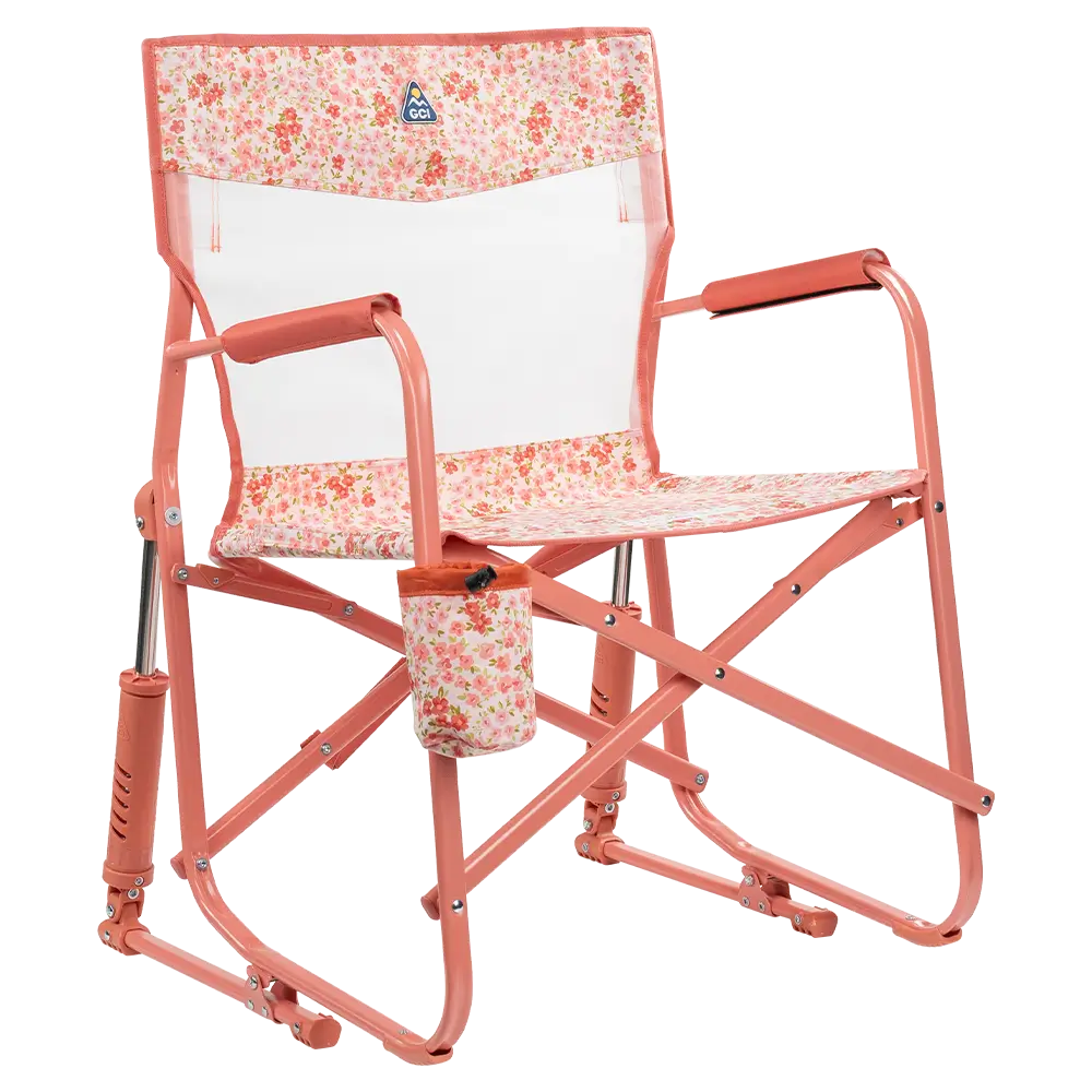 Patented Spring-Action Freestyle Rocker Elite - Choice 460 - Heavy-Duty Kickback Rocker with Beverage Holder - Pink Sundress