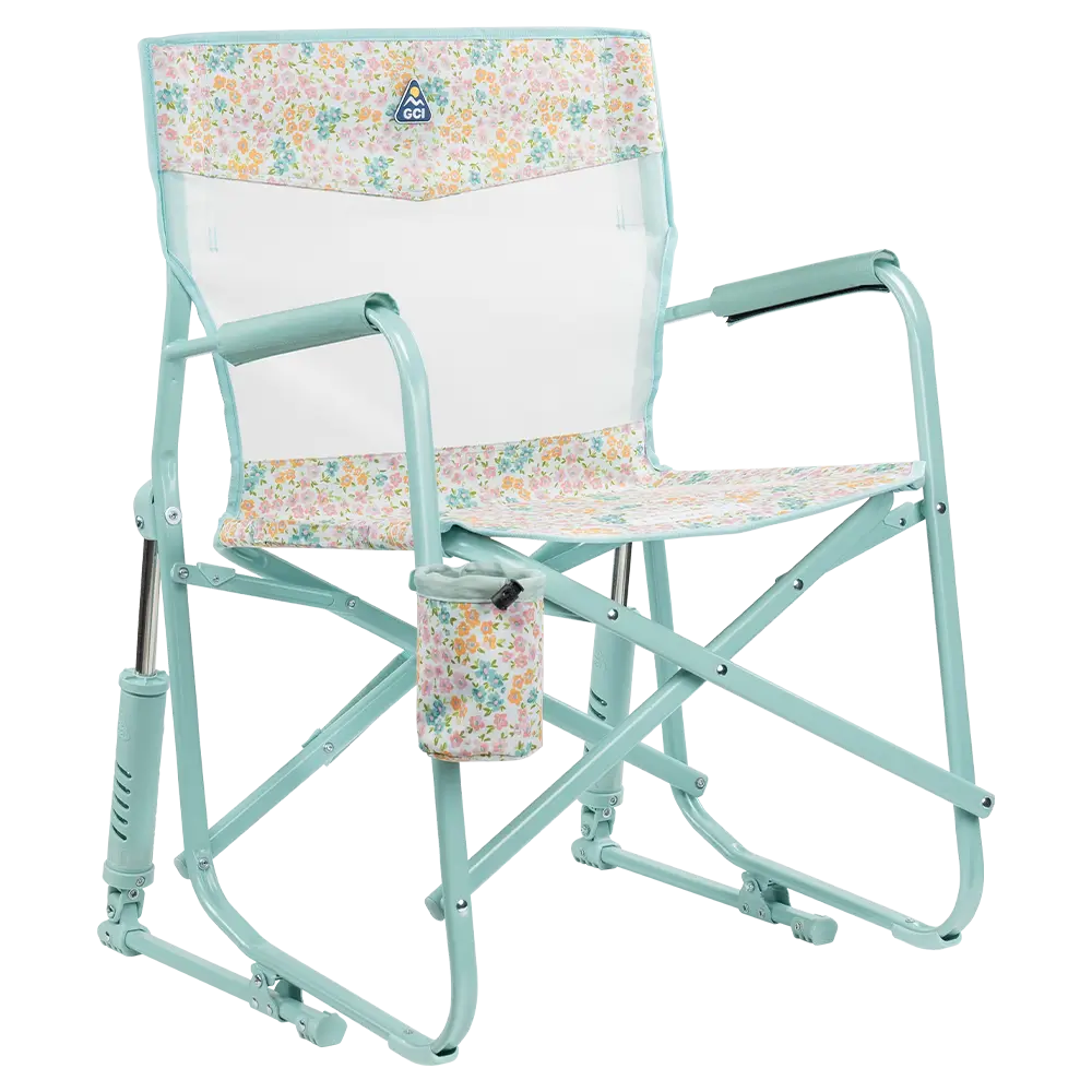 Patented Spring-Action Freestyle Rocker Elite - Choice 460 - Heavy-Duty Kickback Rocker with Beverage Holder - Teal Sundress