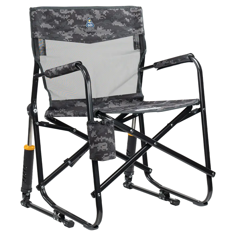 Patented Spring-Action Freestyle Rocker Elite - Choice 460 - Heavy-Duty Kickback Rocker with Beverage Holder - Cool Gray Camo