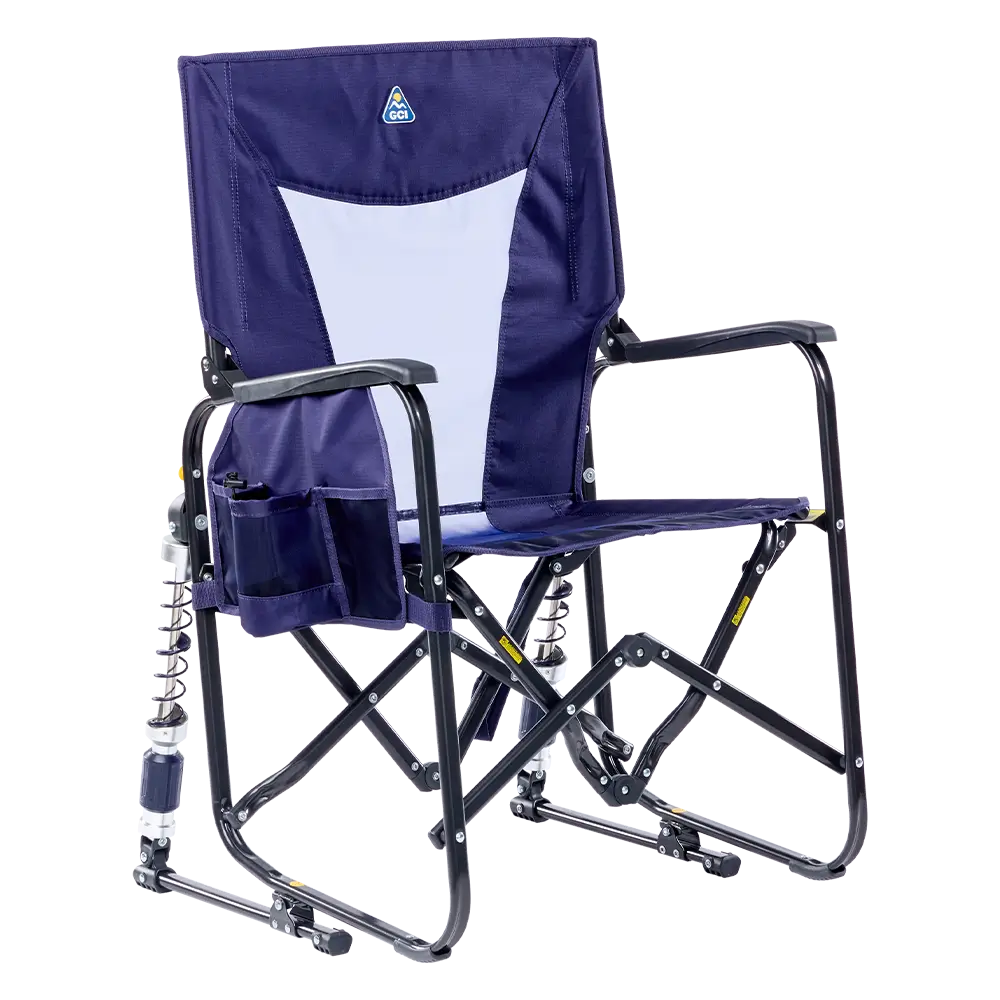 Luxury Camp Adjustable Rocker - Choice 573 - Patented Spring-Action Rocking Chair for Camping - Rich Blue