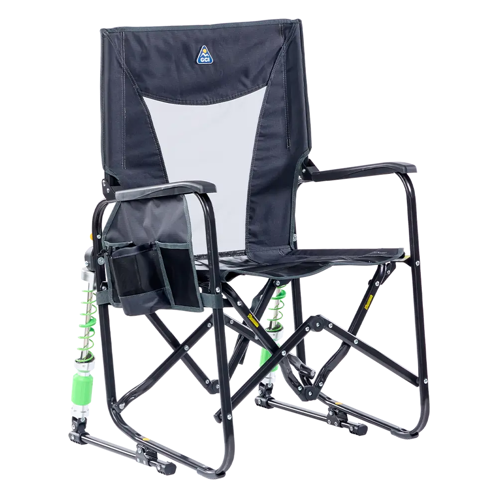 Luxury Camp Adjustable Rocker - Choice 573 - Patented Spring-Action Rocking Chair for Camping - Dark Charcoal