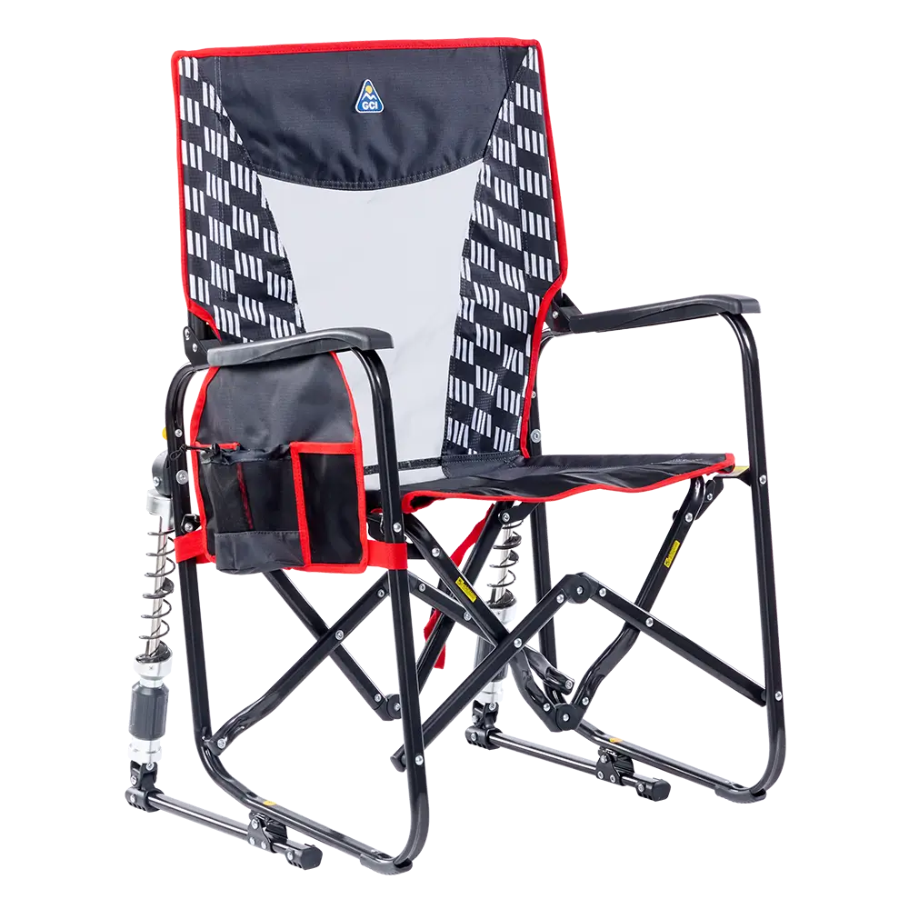 Luxury Camp Adjustable Rocker - Choice 573 - Patented Spring-Action Rocking Chair for Camping - Charcoal Racing