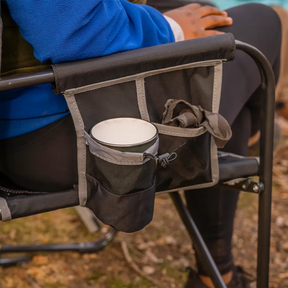 Luxury Camp Freestyle Rocker XL - Choice 552 - Heavy-Duty Kickback Rocker with Beverage Holder Detail