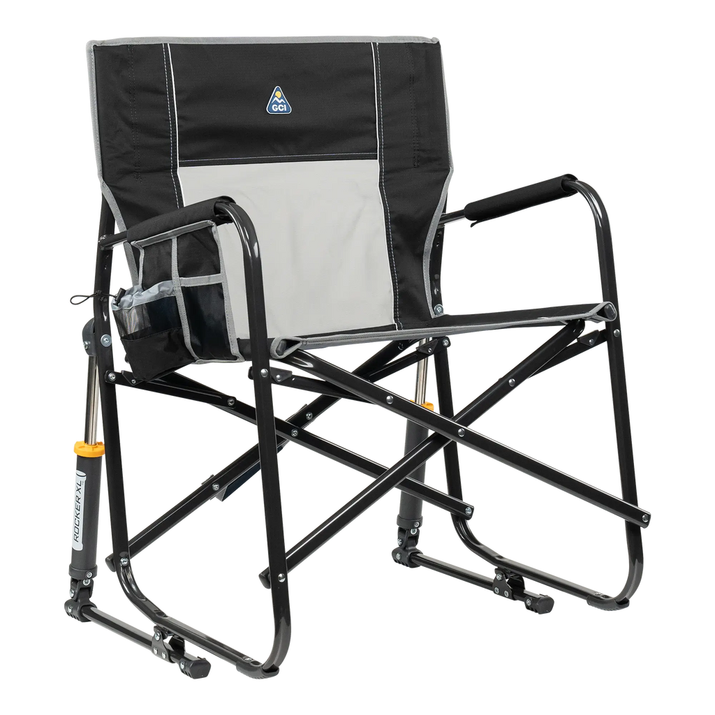 Luxury Camp Freestyle Rocker XL - Choice 552 - Heavy-Duty Kickback Rocker with Beverage Holder - Black