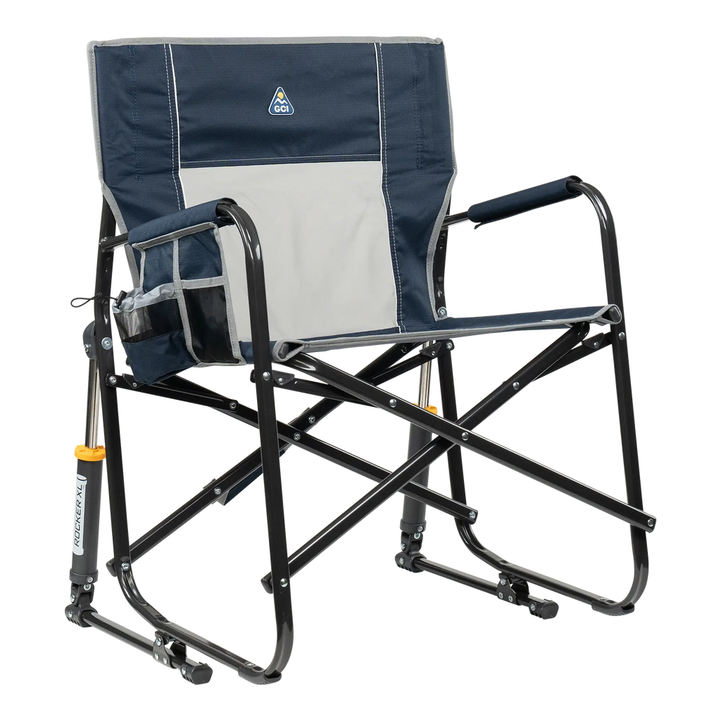 Luxury Camp Freestyle Rocker XL - Choice 552 - Heavy-Duty Kickback Rocker with Beverage Holder - Indigo