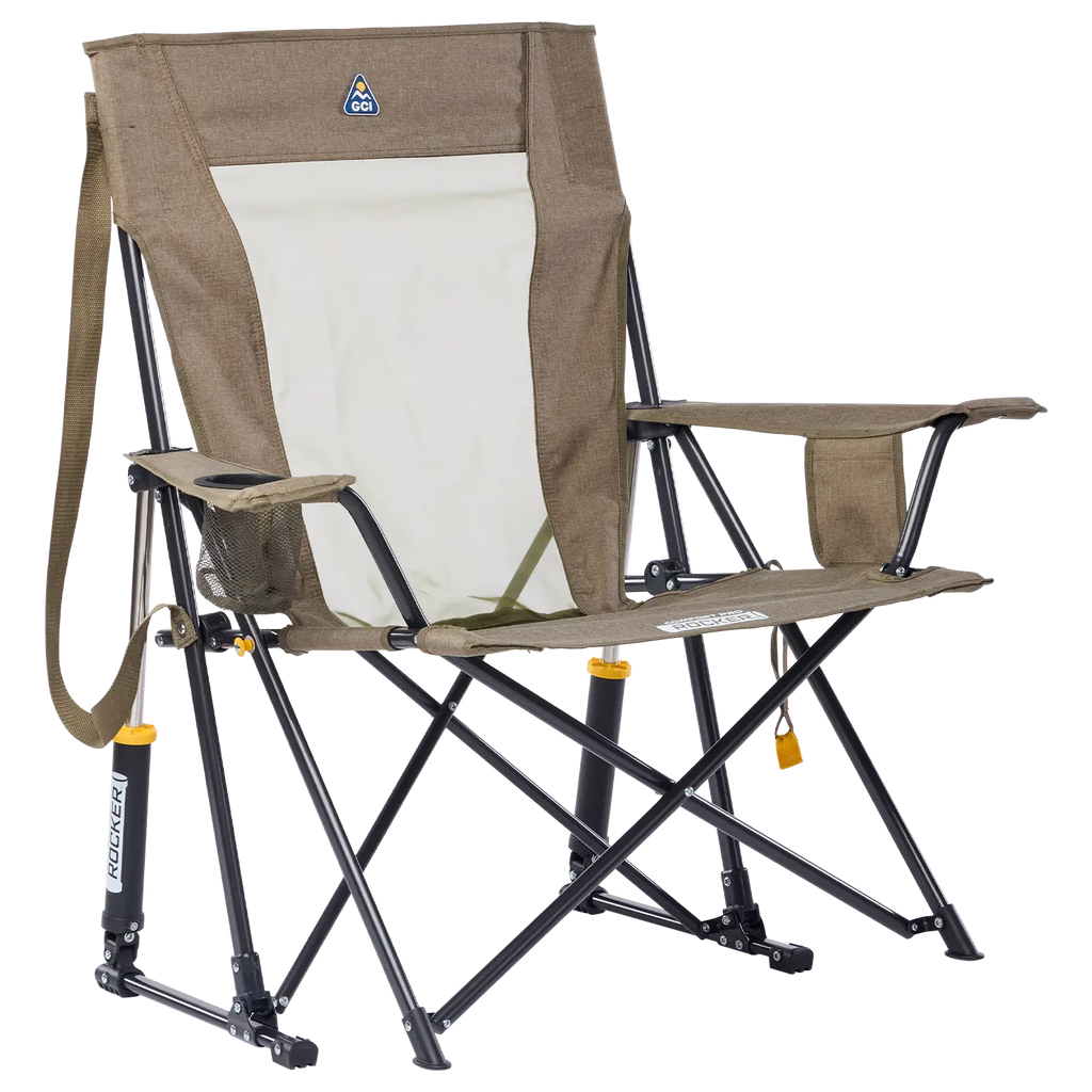 Luxury Camp Comfort Pro Rocker XL - Choice 107 - RoadTrip Rocker Smooth Motion Camp Chair - Heathered Aged Fatigue
