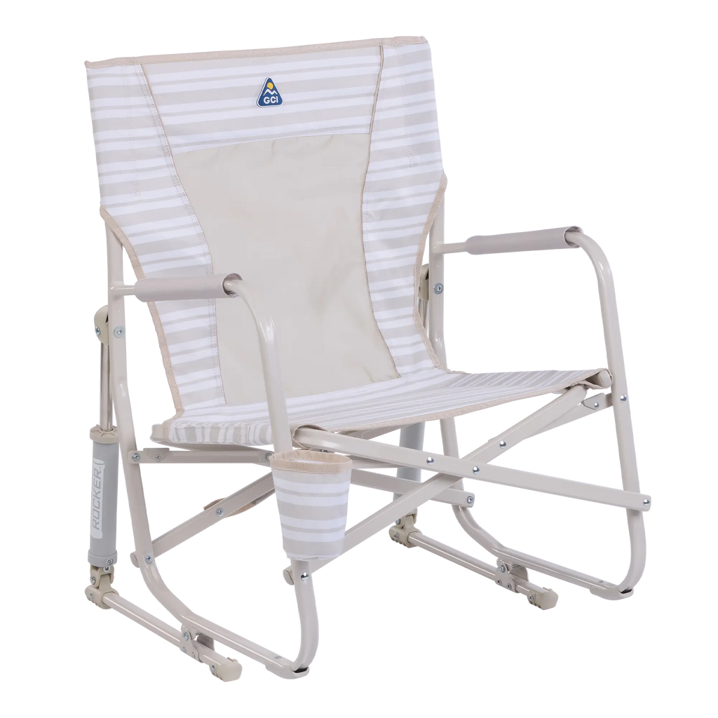 Premium All-Weather Beach Rocker - Choice 712 - Heavy-Duty Kickback Rocker with Beverage Holder - Neutral Stripe