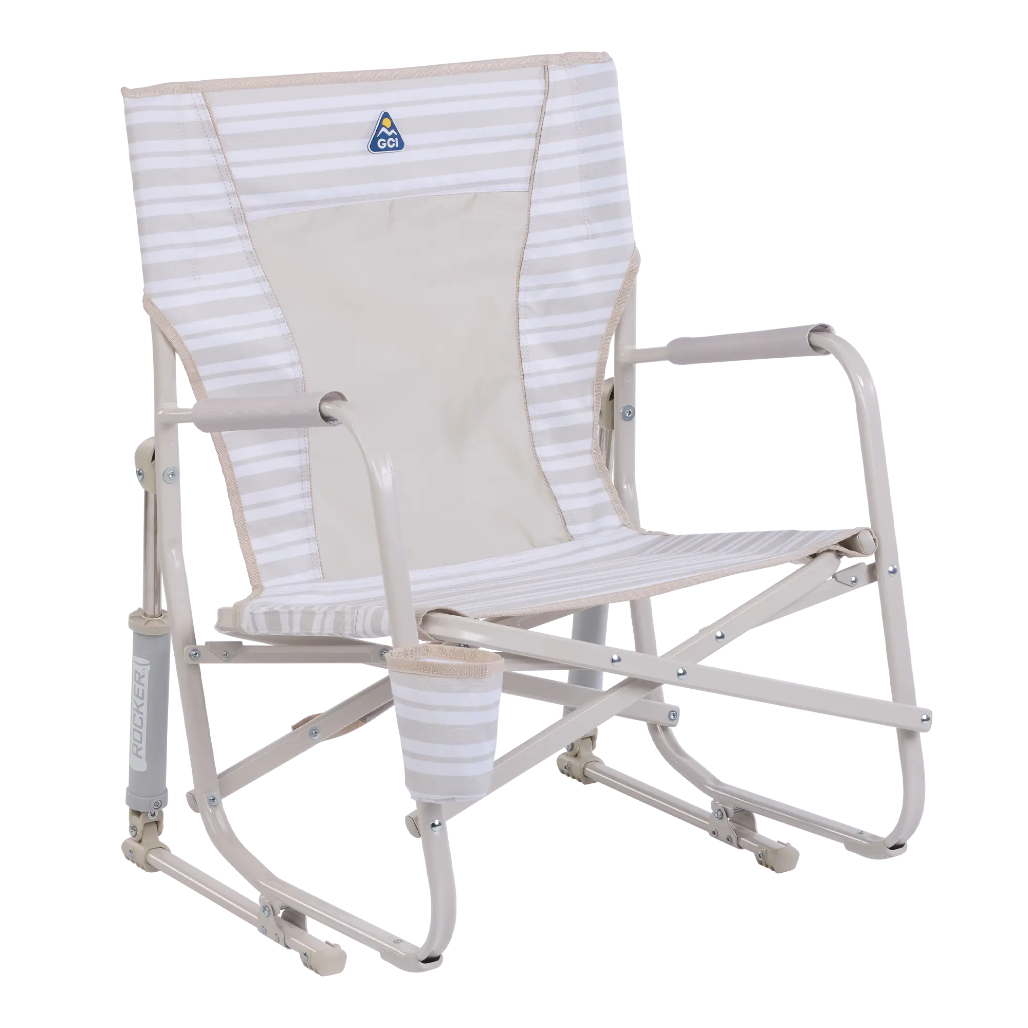 Premium All-Weather Beach Rocker - Choice 712 - Heavy-Duty Kickback Rocker with Beverage Holder - Neutral Stripe