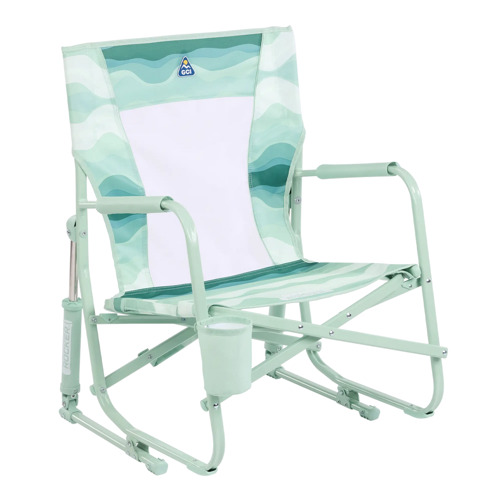 Premium All-Weather Beach Rocker - Choice 712 - Heavy-Duty Kickback Rocker with Beverage Holder - Green Beach Wave
