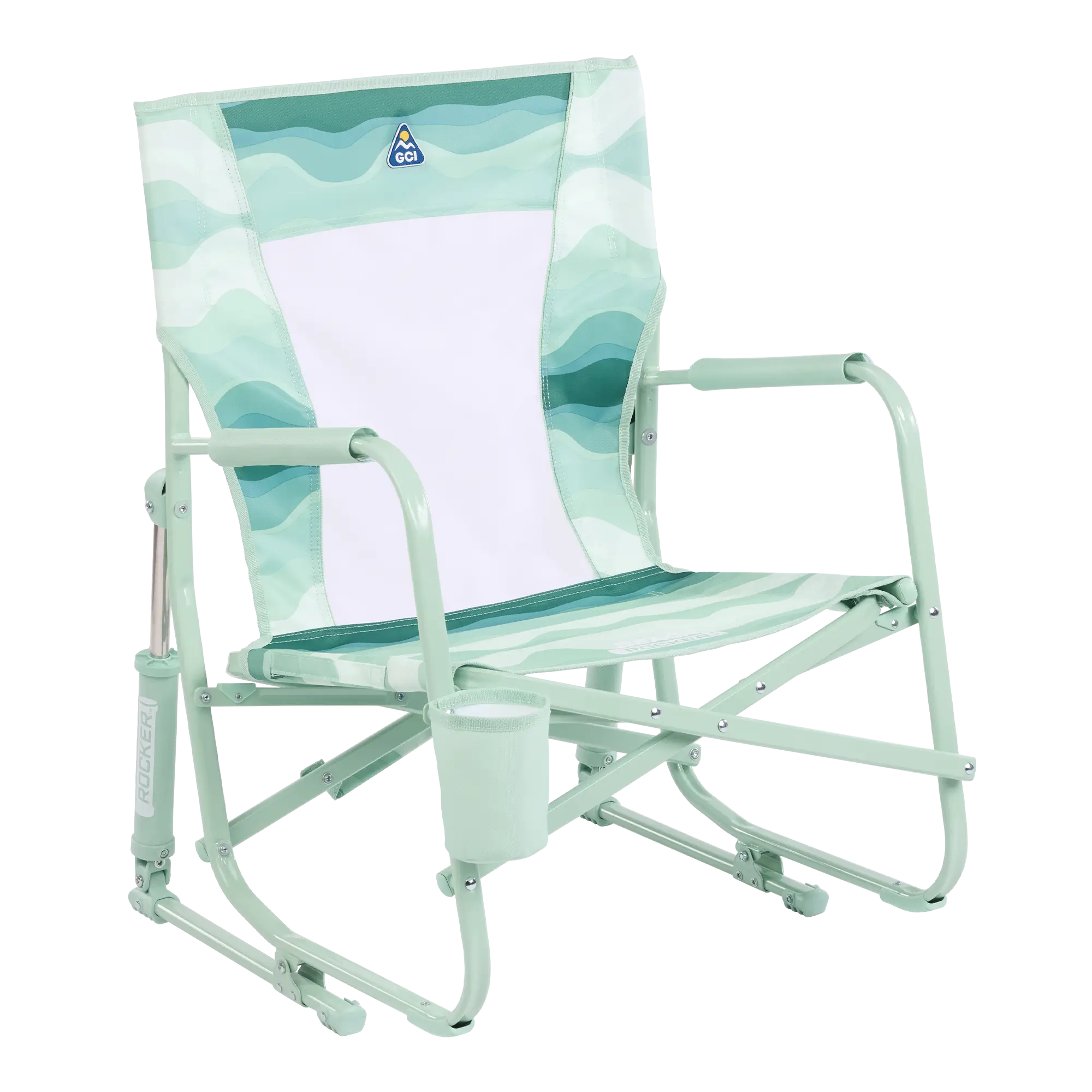Premium All-Weather Beach Rocker - Choice 712 - Heavy-Duty Kickback Rocker with Beverage Holder - Green Beach Wave