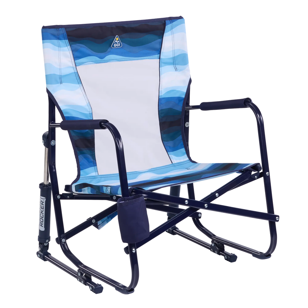Premium All-Weather Beach Rocker - Choice 712 - Heavy-Duty Kickback Rocker with Beverage Holder - Blue Beach Wave