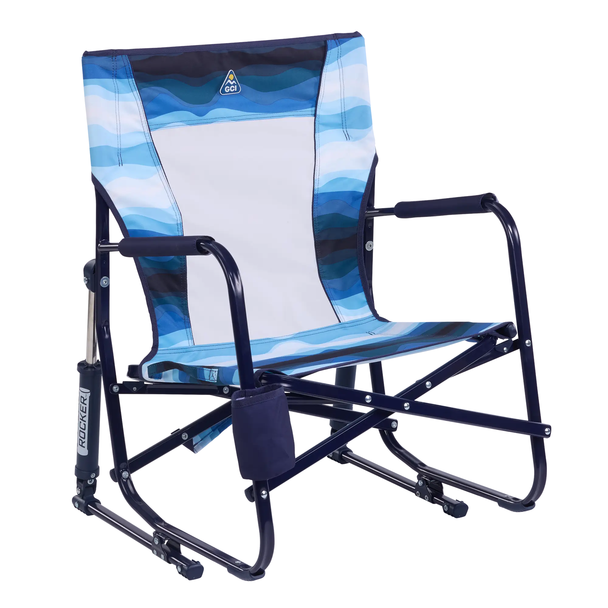Premium All-Weather Beach Rocker - Choice 712 - Heavy-Duty Kickback Rocker with Beverage Holder - Blue Beach Wave