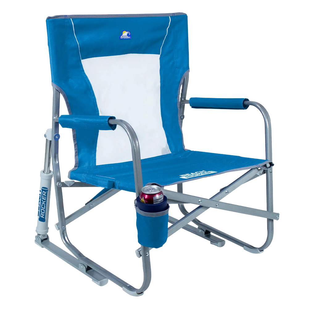 Premium All-Weather Beach Rocker Bundle - Choice 773 - Heavy-Duty Kickback Rocker with Beverage Holder Detail