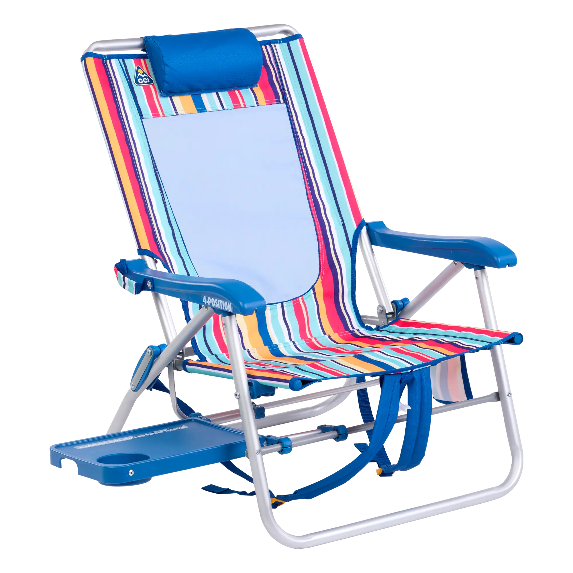 Reclining Beach Big Surf with Slide Table - Choice 334 - Portable Heavy-Duty Low Boy Chair for Ocean Side - Multi Stripe