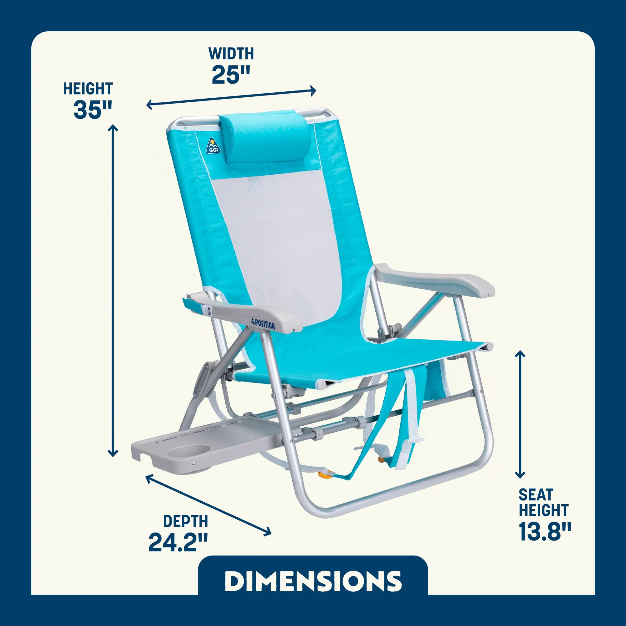 Reclining Beach Big Surf with Slide Table - Choice 334 - Portable Heavy-Duty Low Boy Chair for Ocean Side Detail