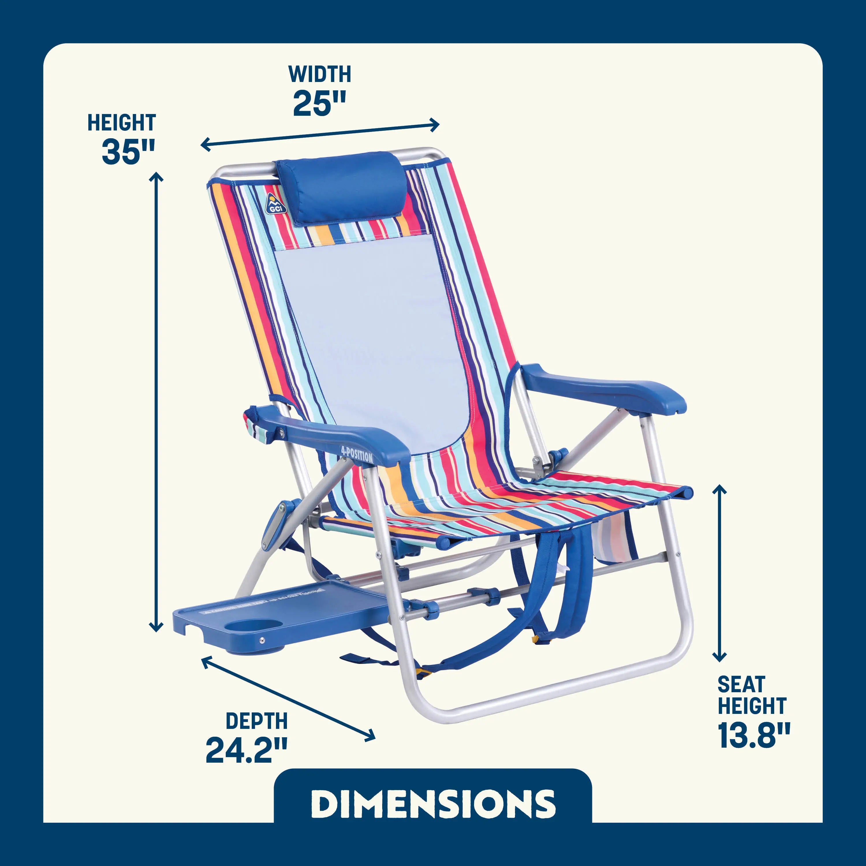 Reclining Beach Big Surf with Slide Table - Choice 334 - Portable Heavy-Duty Low Boy Chair for Ocean Side Detail