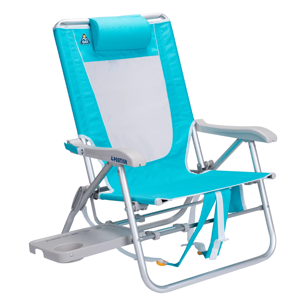Reclining Beach Big Surf with Slide Table - Choice 334 - Portable Heavy-Duty Low Boy Chair for Ocean Side - Seafoam Green