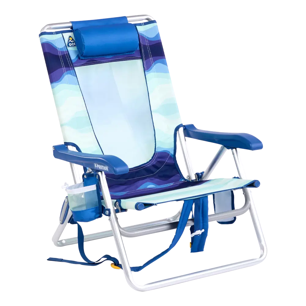 Low-Profile Backpack Beach Chair - Choice 709 - Low-Profile Reclining Beach Chair with Backpack Straps - Wave