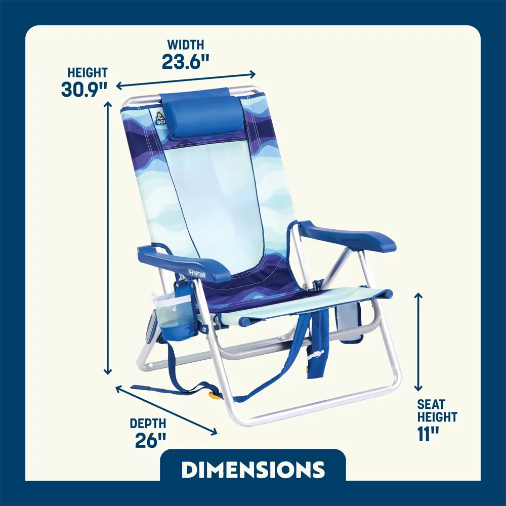 Low-Profile Backpack Beach Chair - Choice 709 - Low-Profile Reclining Beach Chair with Backpack Straps Detail