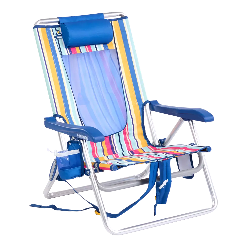 Low-Profile Backpack Beach Chair - Choice 709 - Low-Profile Reclining Beach Chair with Backpack Straps - Multi Stripe
