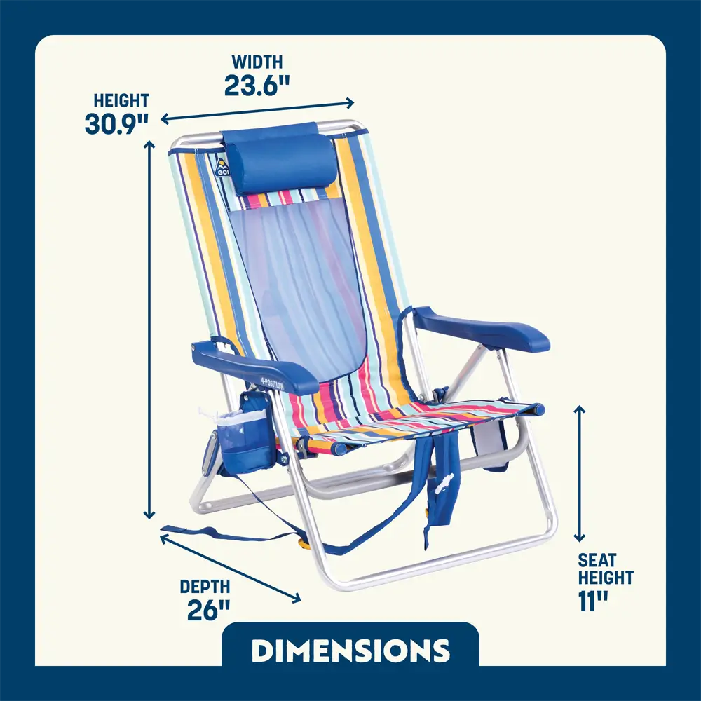 Low-Profile Backpack Beach Chair - Choice 709 - Low-Profile Reclining Beach Chair with Backpack Straps Detail