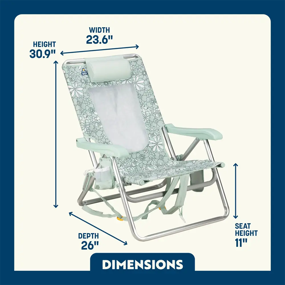 Low-Profile Backpack Beach Chair - Choice 709 - Low-Profile Reclining Beach Chair with Backpack Straps Detail