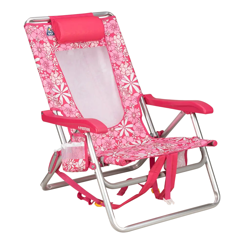Low-Profile Backpack Beach Chair - Choice 709 - Low-Profile Reclining Beach Chair with Backpack Straps - Floral Sport Pink