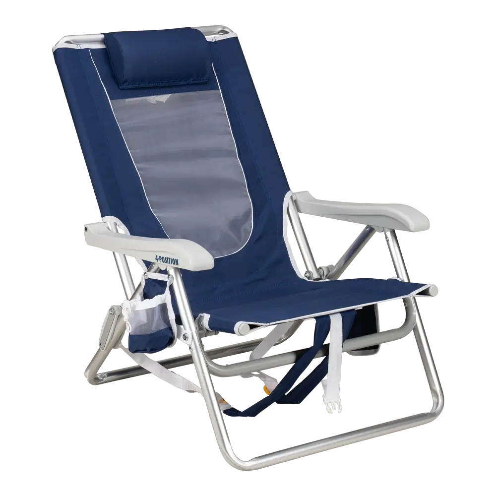 Low-Profile Backpack Beach Chair - Choice 709 - Low-Profile Reclining Beach Chair with Backpack Straps - Nautical Blue