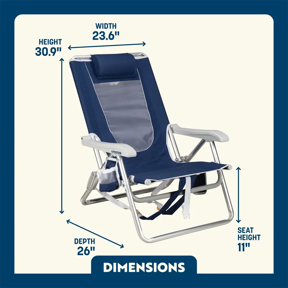 Low-Profile Backpack Beach Chair - Choice 709 - Low-Profile Reclining Beach Chair with Backpack Straps Detail