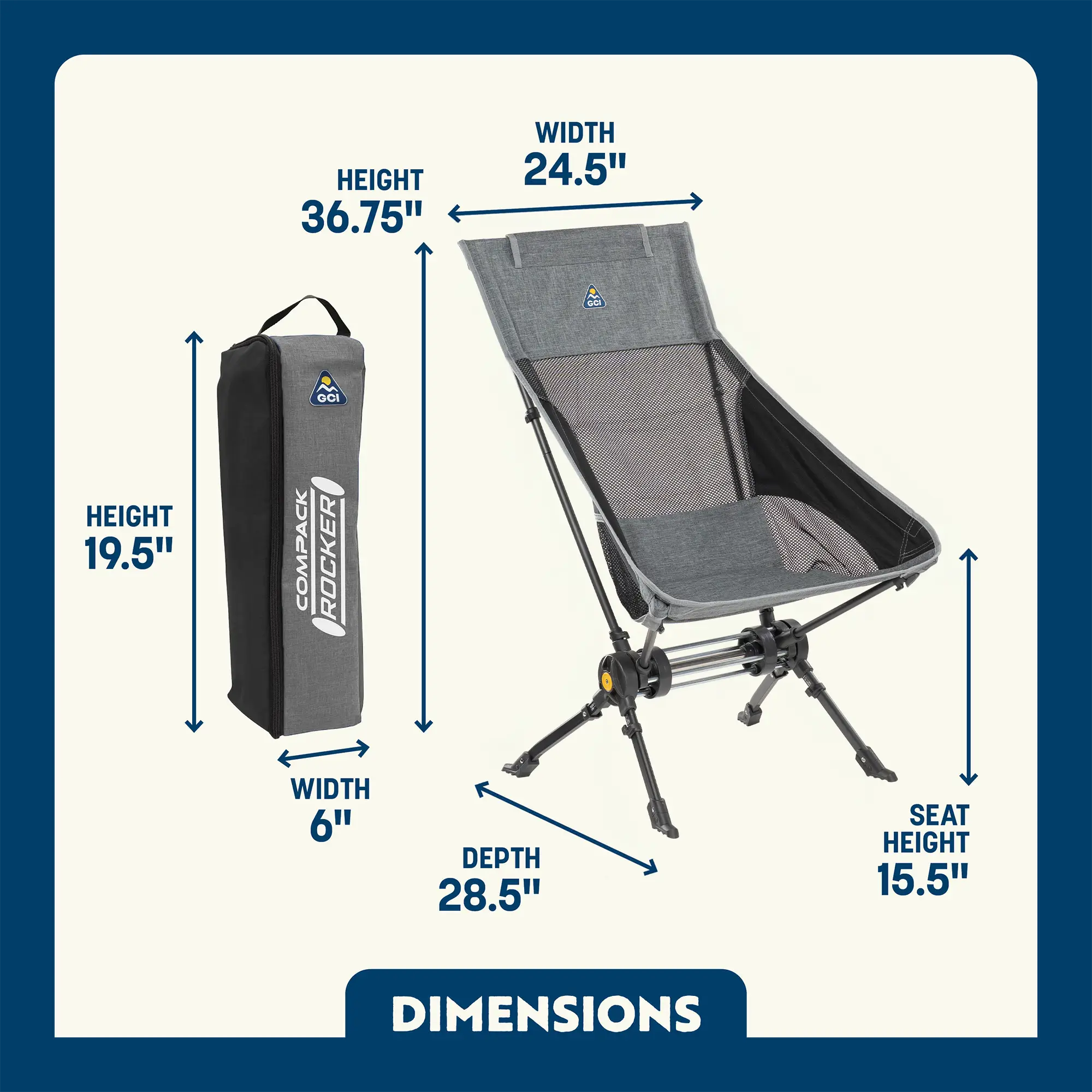 Premium All-Weather ComPack Rocker - Choice 980 - Patented Spring-Action Rocking Chair for Camping Detail