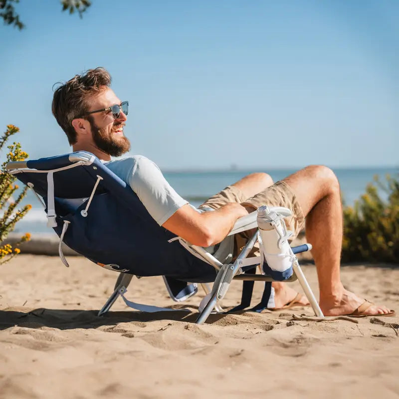Low-Profile Backpack Beach Chair - Choice 709 - Low-Profile Reclining Beach Chair with Backpack Straps Detail