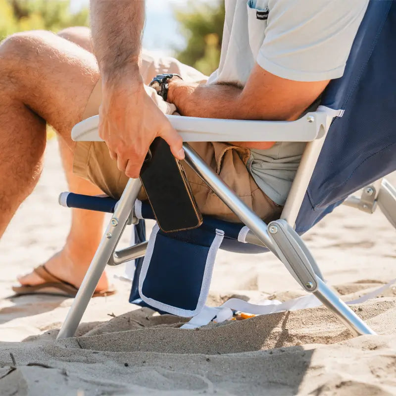 Low-Profile Backpack Beach Chair - Choice 709 - Low-Profile Reclining Beach Chair with Backpack Straps Detail