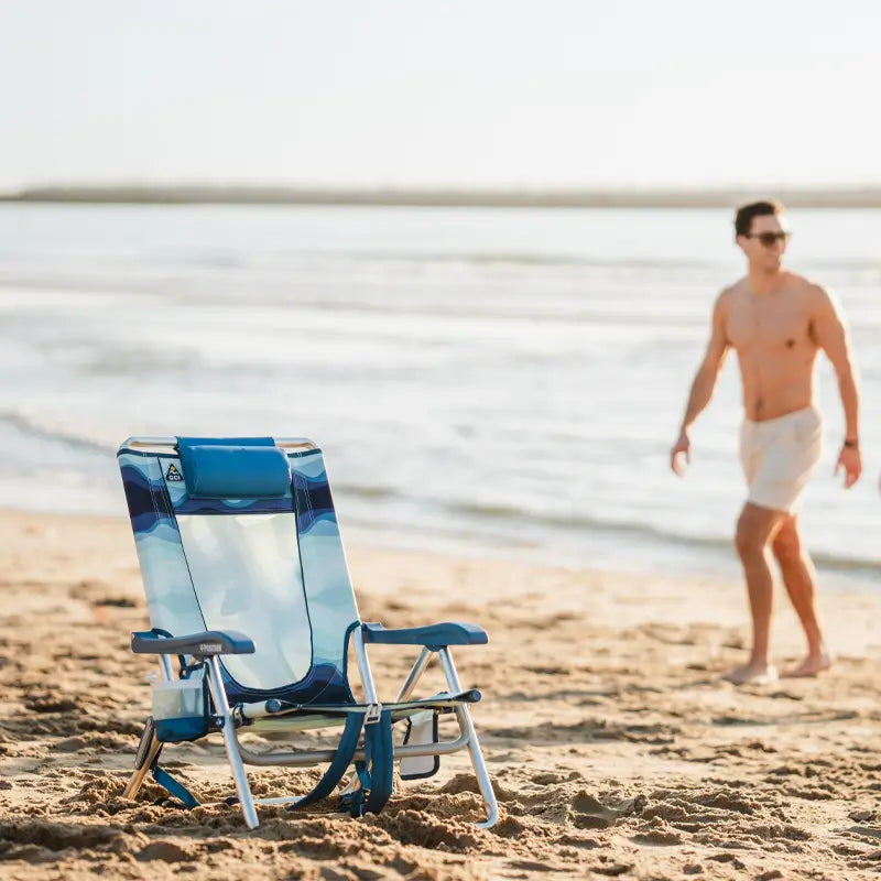 Low-Profile Backpack Beach Chair - Choice 709 - Low-Profile Reclining Beach Chair with Backpack Straps Detail