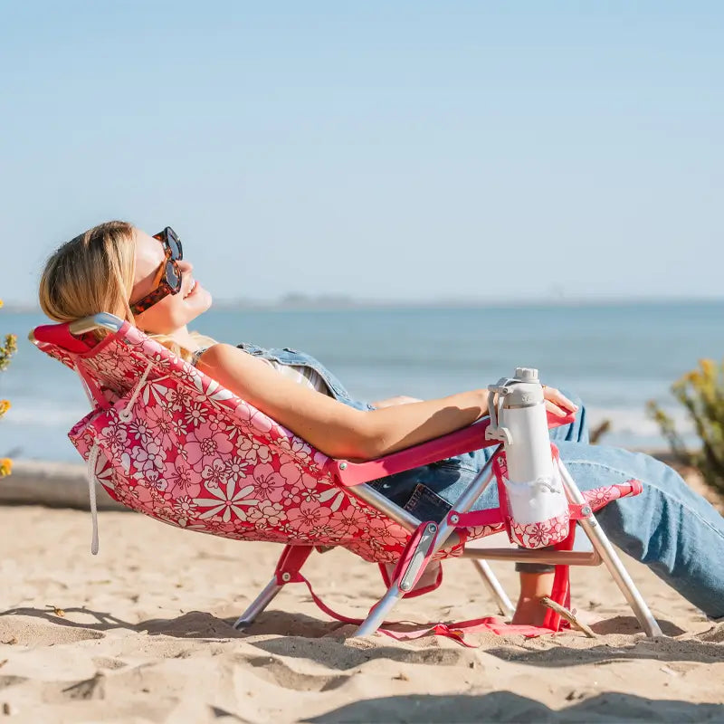 Low-Profile Backpack Beach Chair - Choice 709 - Low-Profile Reclining Beach Chair with Backpack Straps Detail