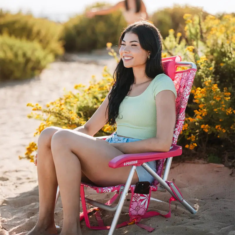 Low-Profile Backpack Beach Chair - Choice 709 - Low-Profile Reclining Beach Chair with Backpack Straps Detail
