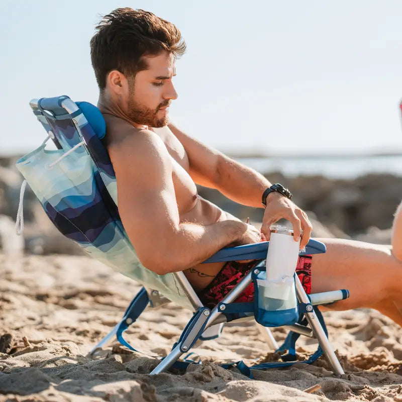 Low-Profile Backpack Beach Chair - Choice 709 - Low-Profile Reclining Beach Chair with Backpack Straps Detail
