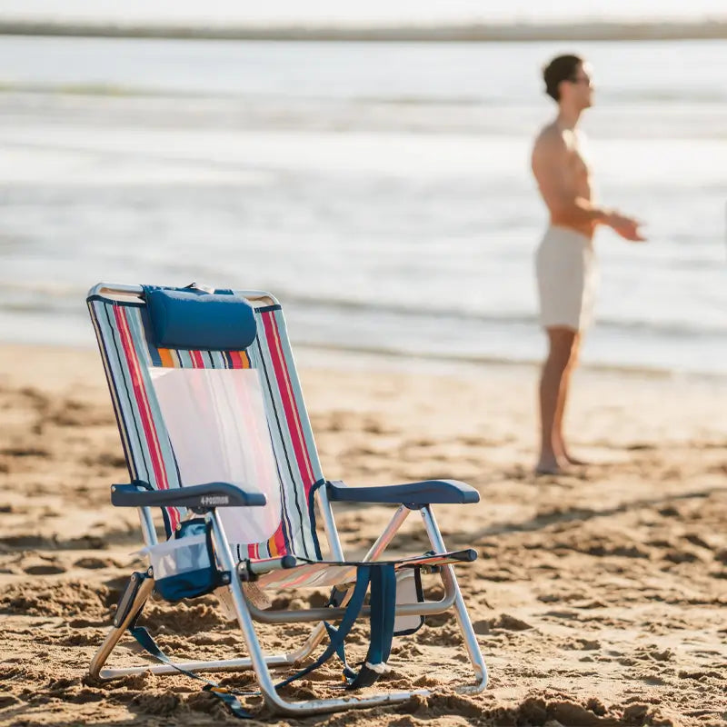 Low-Profile Backpack Beach Chair - Choice 709 - Low-Profile Reclining Beach Chair with Backpack Straps Detail