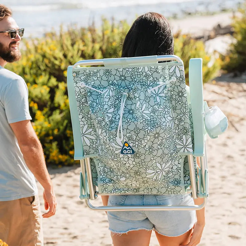 Low-Profile Backpack Beach Chair - Choice 709 - Low-Profile Reclining Beach Chair with Backpack Straps Detail