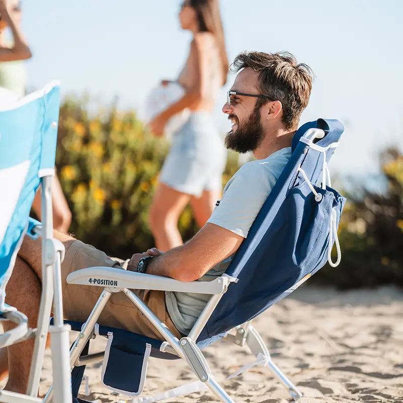 Low-Profile Backpack Beach Chair - Choice 709 - Low-Profile Reclining Beach Chair with Backpack Straps Detail