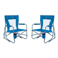 Premium All-Weather Beach Rocker Bundle - Choice 773 - Heavy-Duty Kickback Rocker with Beverage Holder - Saybrook Blue